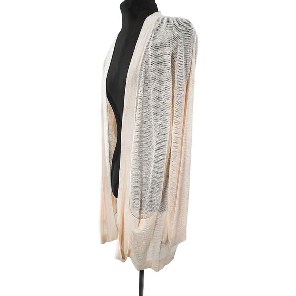 Polo Ralph Lauren Open Front Cardigan Drape Loose Knit Linen Medium Cream - Picture 5 of 12